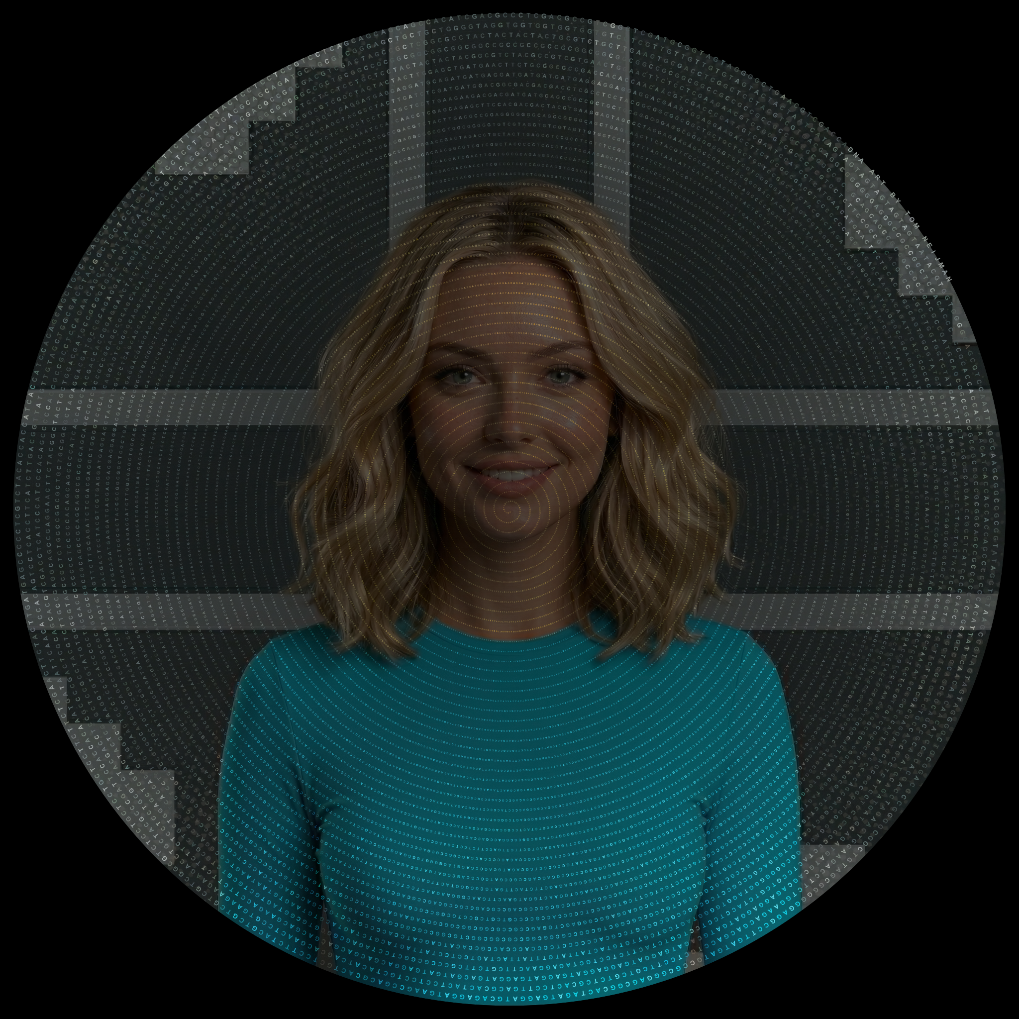 Kelsey Peters rendered as a spiral of DNA letters