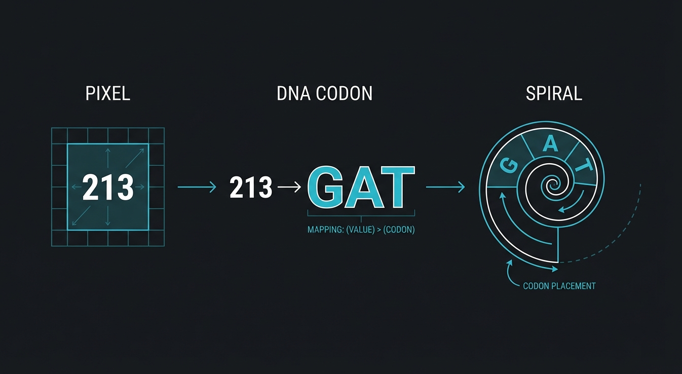Pixel to codon to spiral diagram